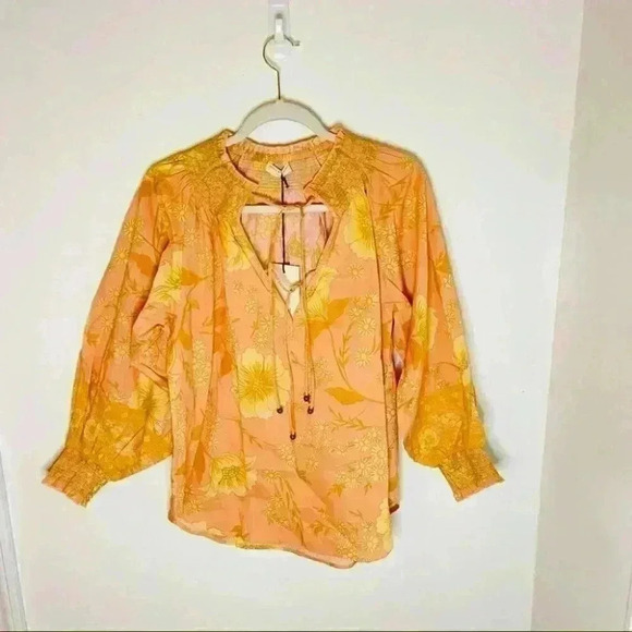 NEW Spell and the Gypsy Collective Sloan Bohemian Floral Peasant Blouse Peach - Picture 3 of 8